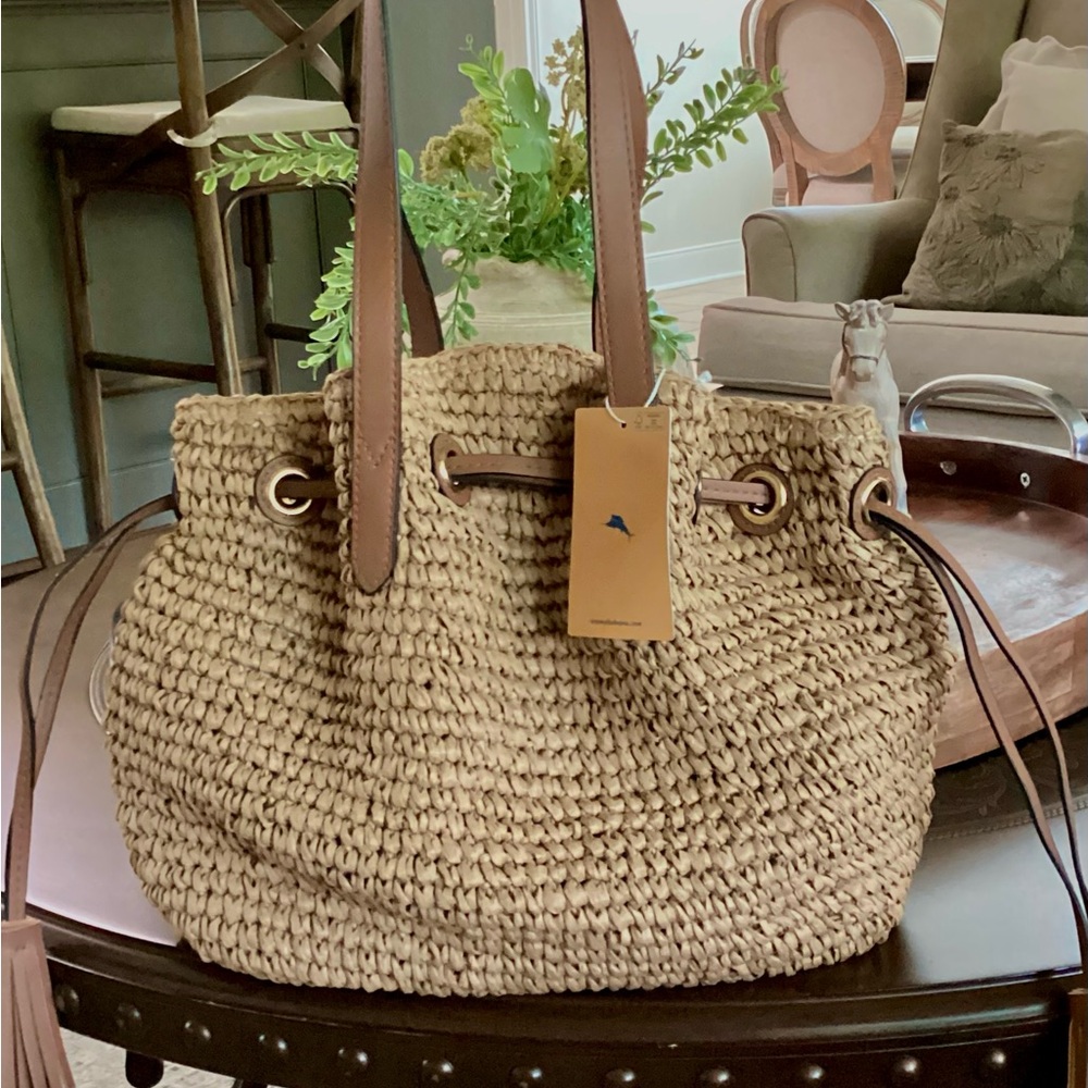 Brand New Tommy Bahama Raffia Drawstring Tote